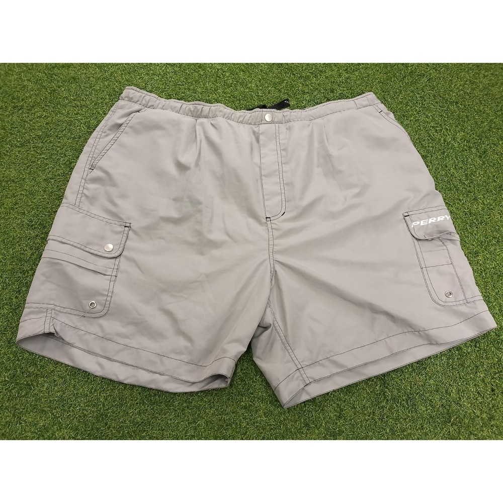 Perry‎ Ellis America Cargo Swim Shorts Mens 2XL Gray Logo Mesh Lined Swimwear